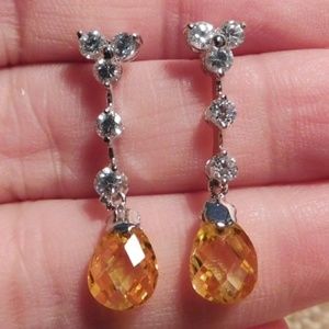 Rhinestones + Silver Plated Drop Earrings